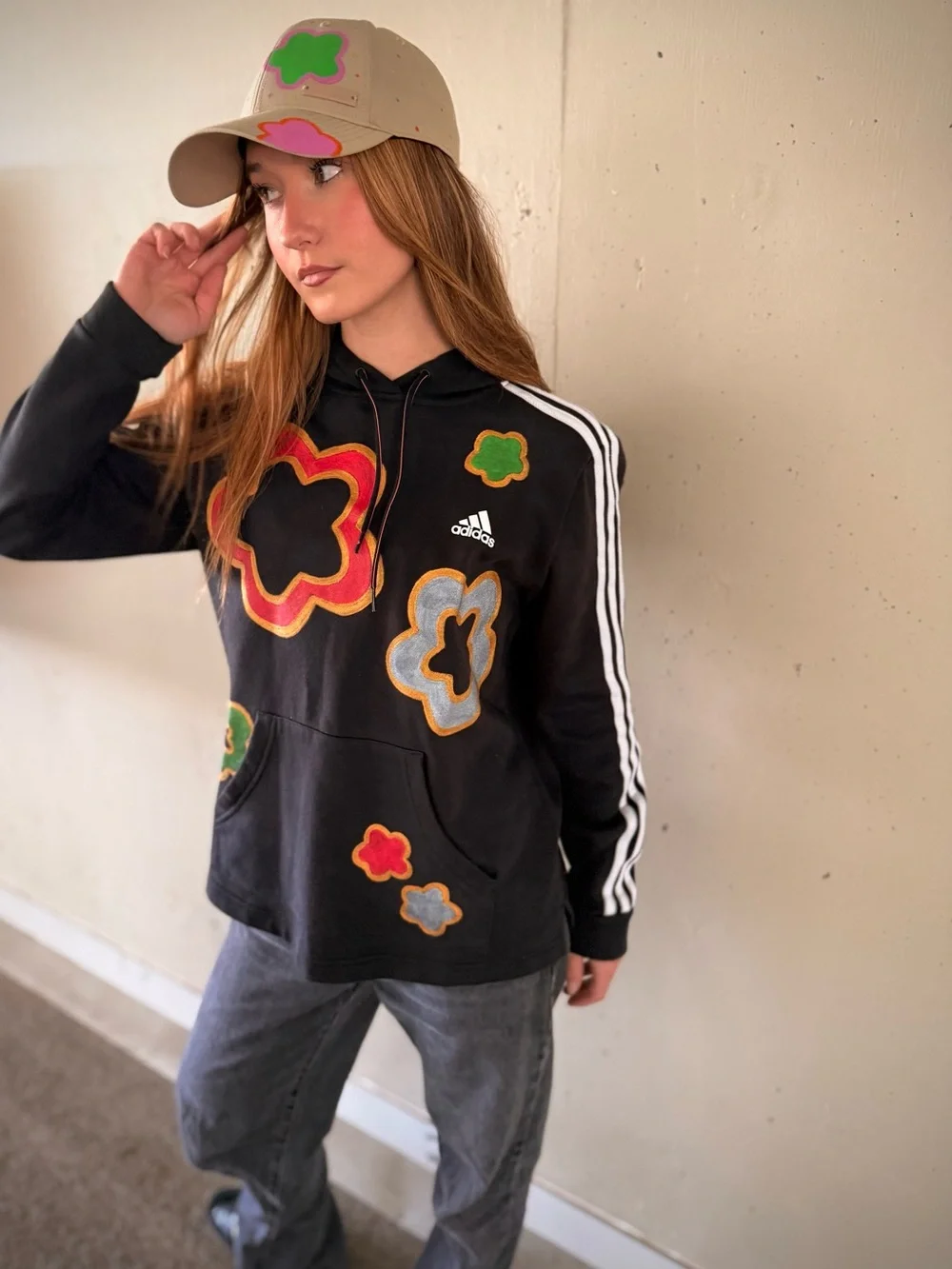 Adidas X Hello Love Black Metallic Flower Hoodie - Picture 2 of 5